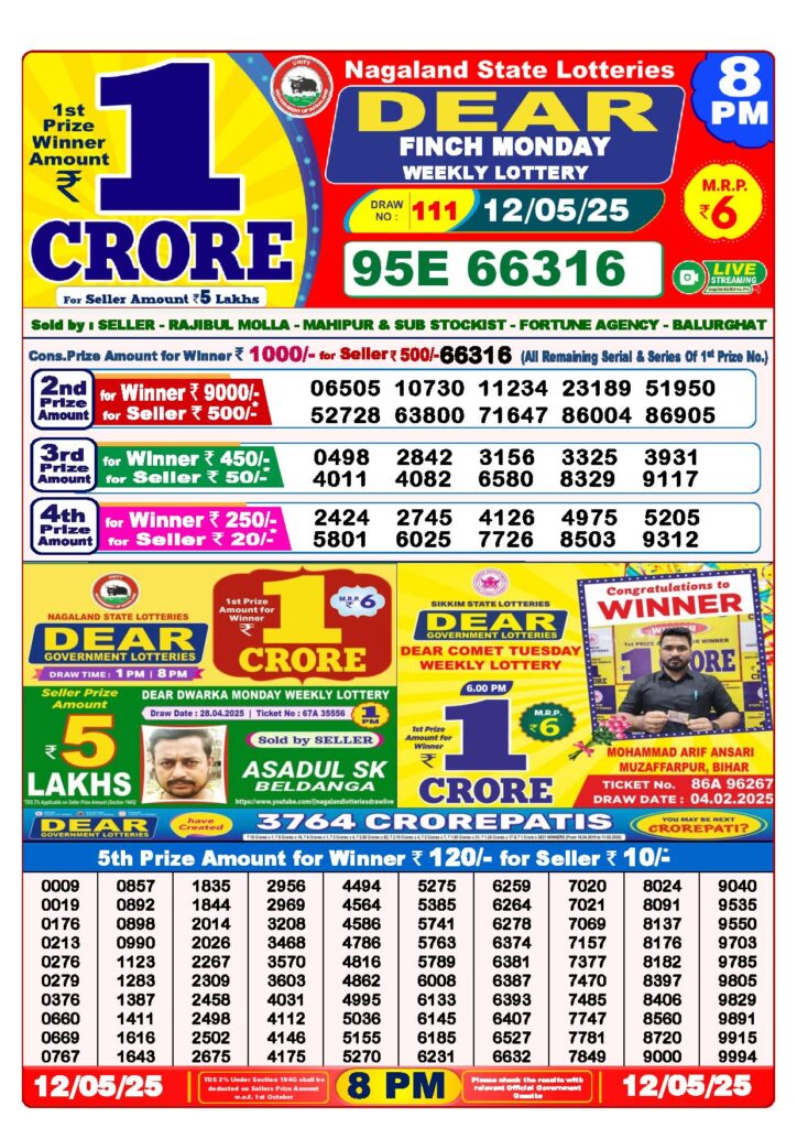 Dear Lottery 8 PM Result 12-5-2025