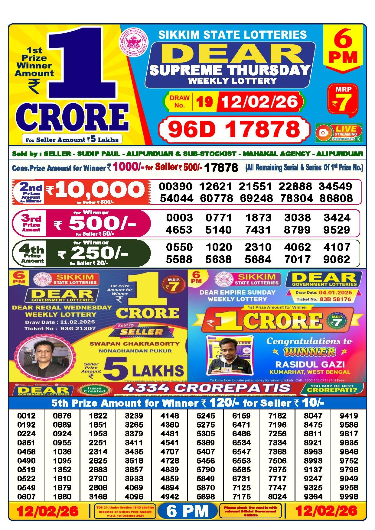 Dear Lottery Result Today 1 PM 12-02-2026