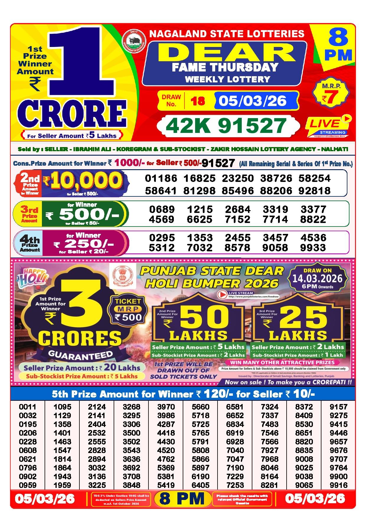 Dear Lottery Result Today 8 PM 05-03-2026