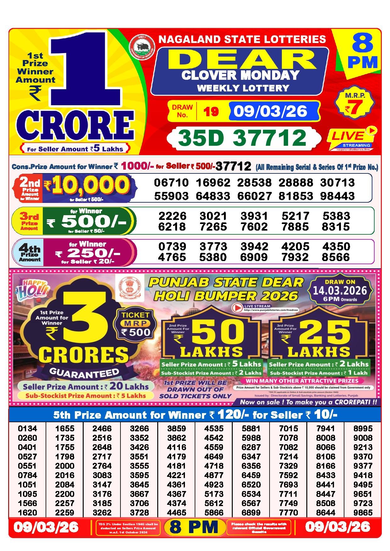 Dear Lottery Result Today 8 PM 09-03-2026