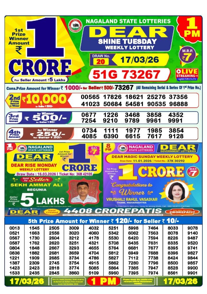 Dear Lottery Result Today 1 PM 17-03-2026
