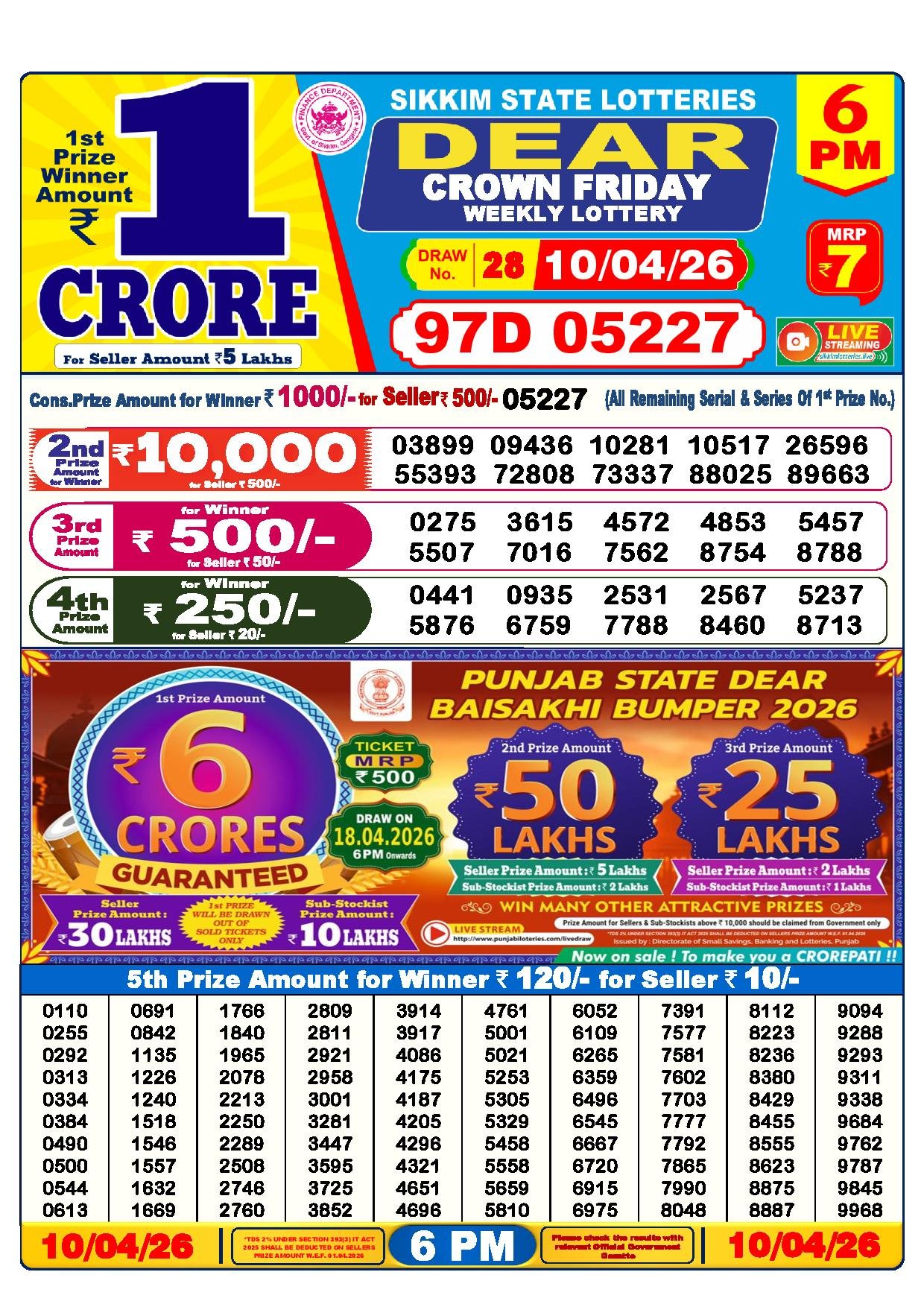 Dear Lottery Result Today 6 PM 10-04-2026
