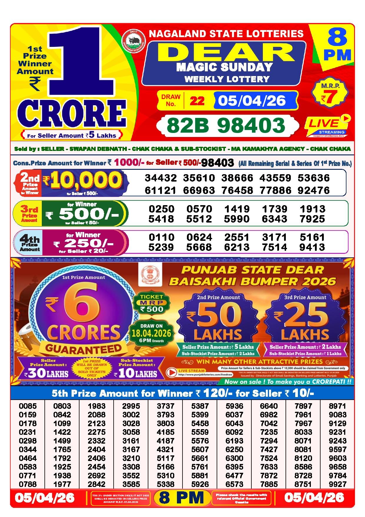 Dear Lottery Result Today 8 PM 05-04-2026