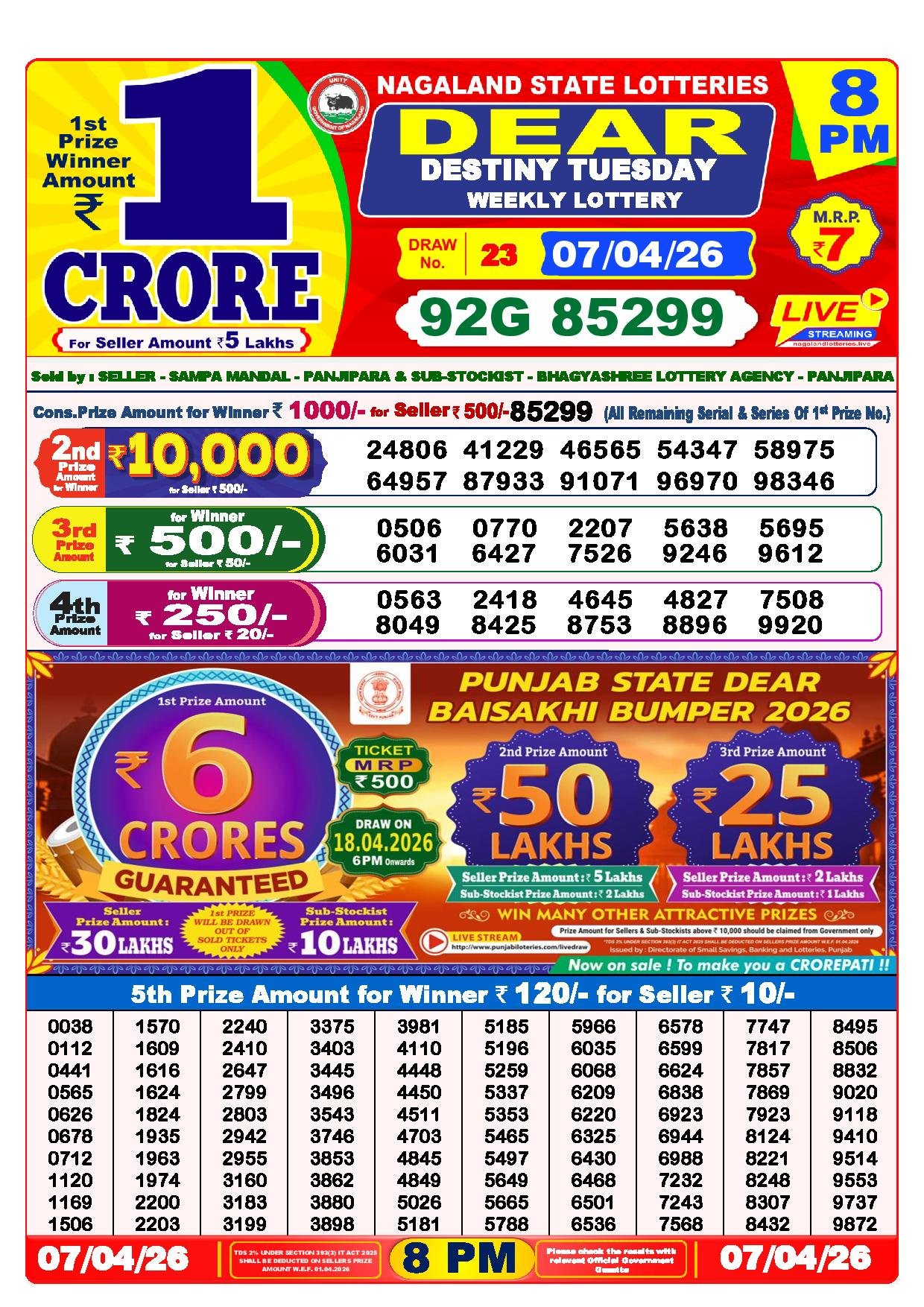 Dear Lottery Result Today 8 PM 07-04-2026
