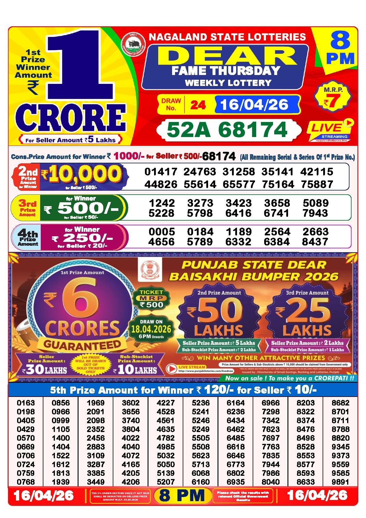 Dear Lottery Result Today 1 PM 16-04-2026

