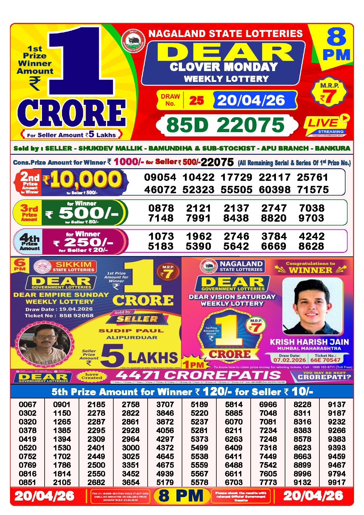 8 PM Result – 20 April 2026