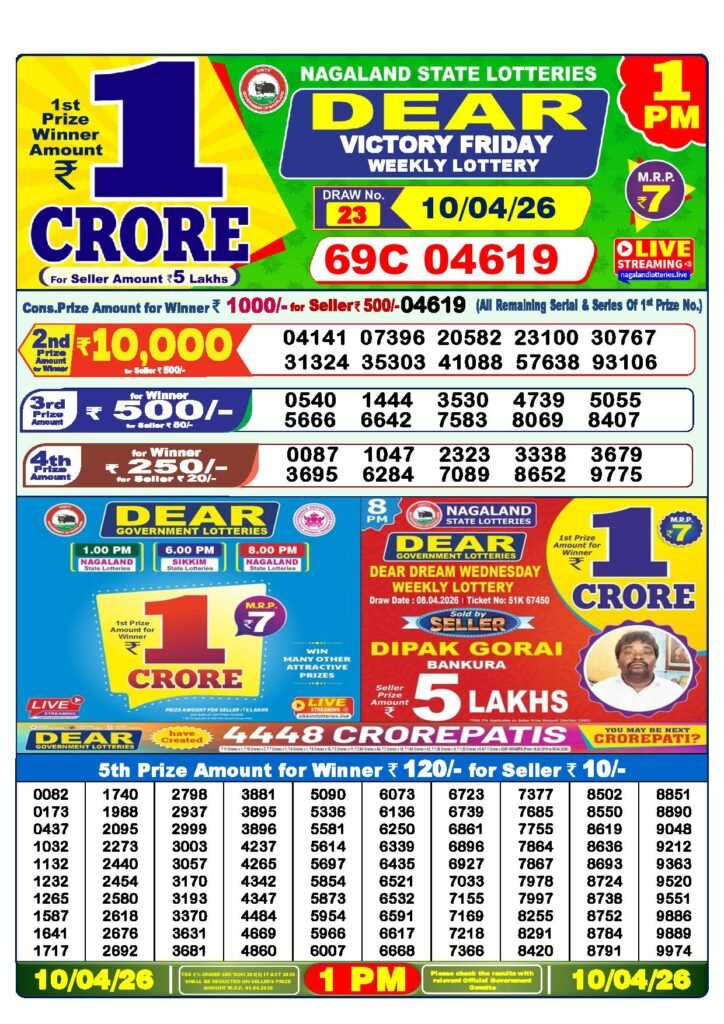 Dear Lottery Result Today 1 PM 10-04-2026
