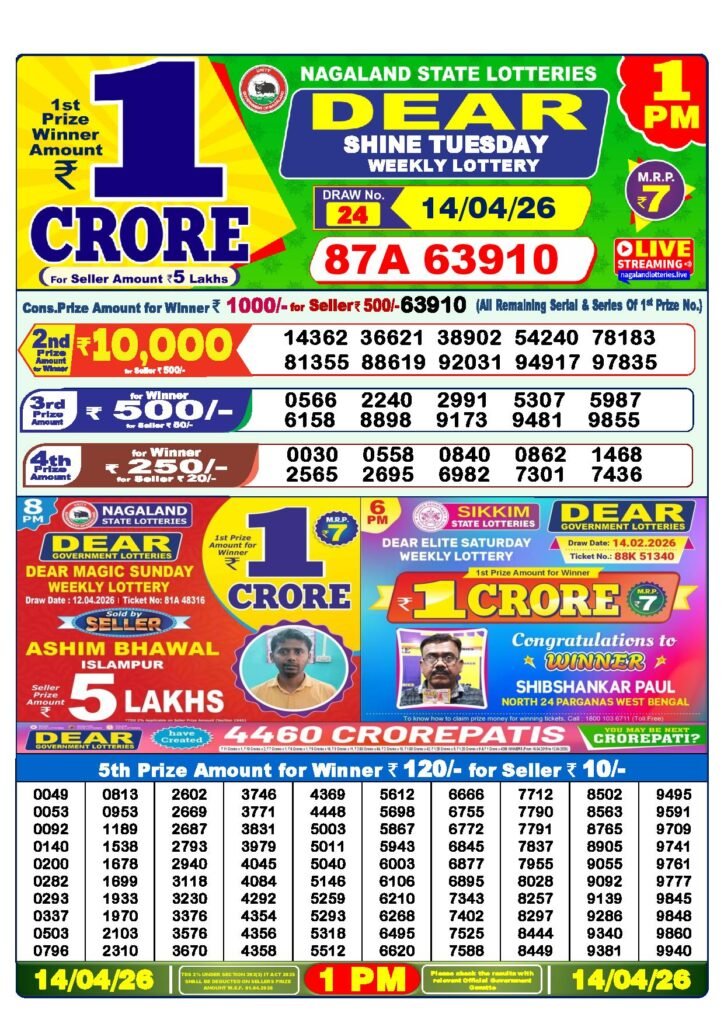 Dear Lottery Result Today 1 PM 14-04-2026