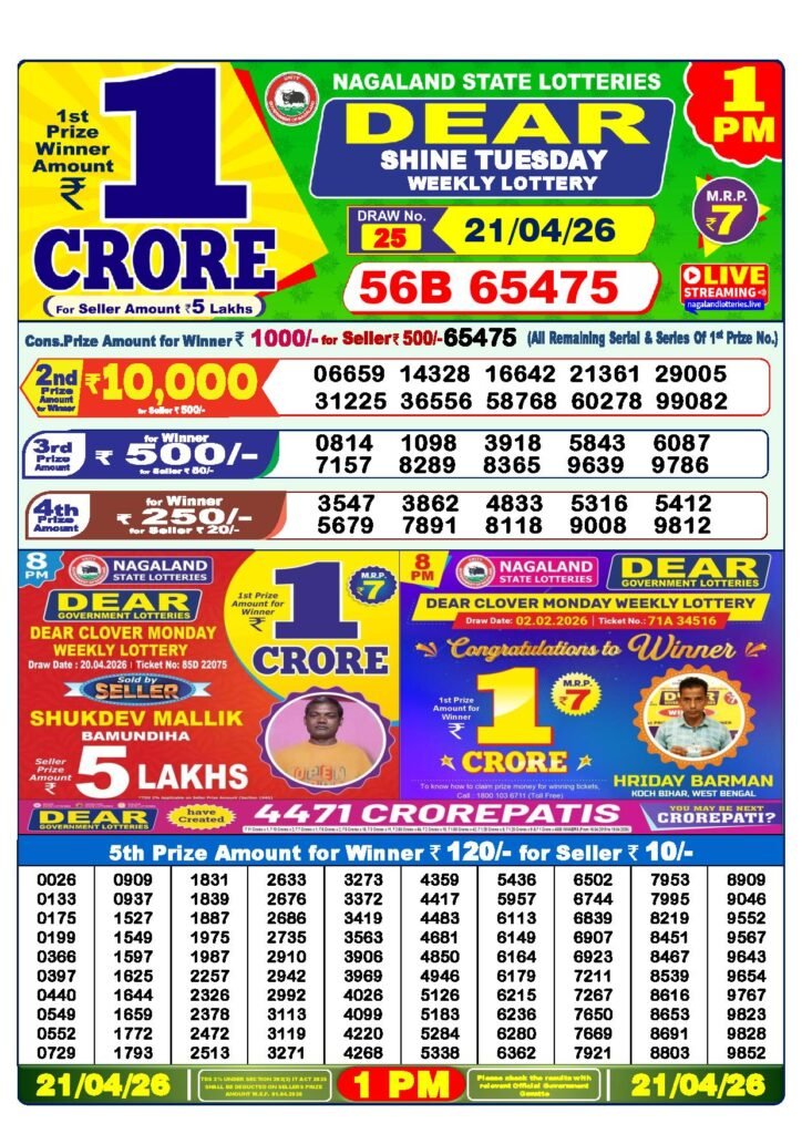 1 PM Result – 21 April 2026