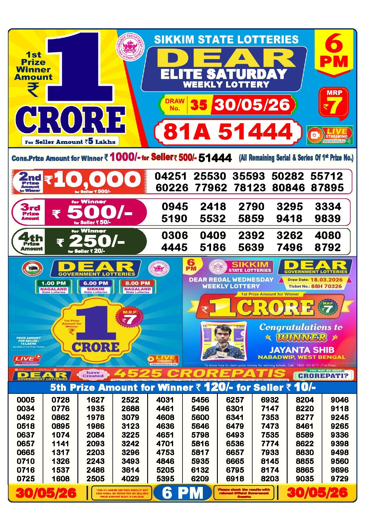 6 PM Result – 30 May 2026