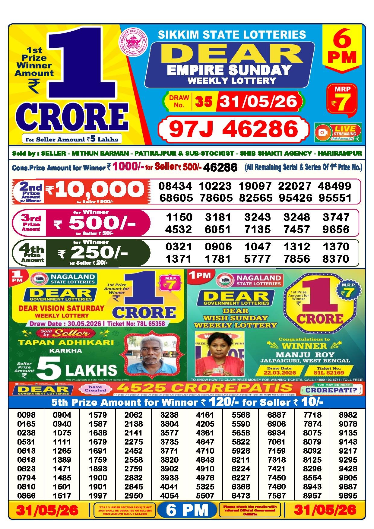 6 PM Result – 31 May 2026