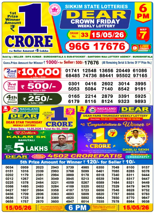6 PM Result – 15 May 2026